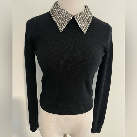 Valentino Black Sweater with Silver Beaded Collar